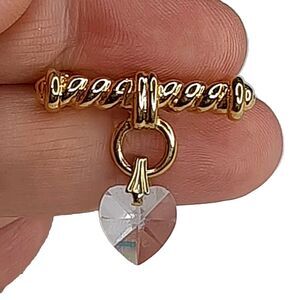 Princess House Gold-Tone Bar Brooch with Small Crystal Heart Dangle